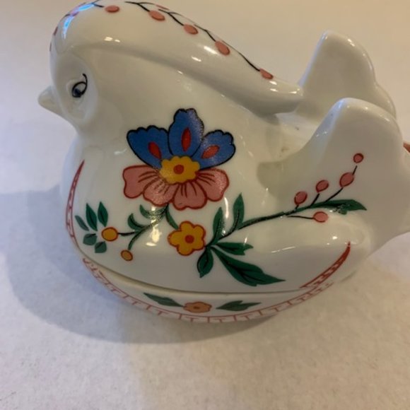 Porcelain Bird Prestige MCML XXX1 Trinket Jewelry Box Hand Painted Flower Design - Picture 6 of 10